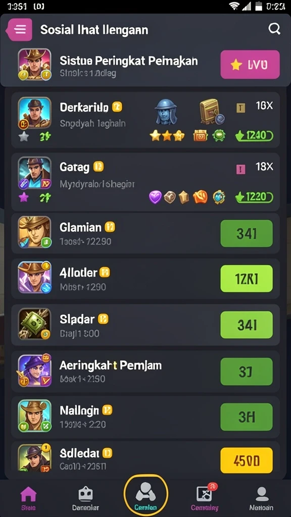 Fitur komunitas untuk berinteraksi dengan pemain lain.